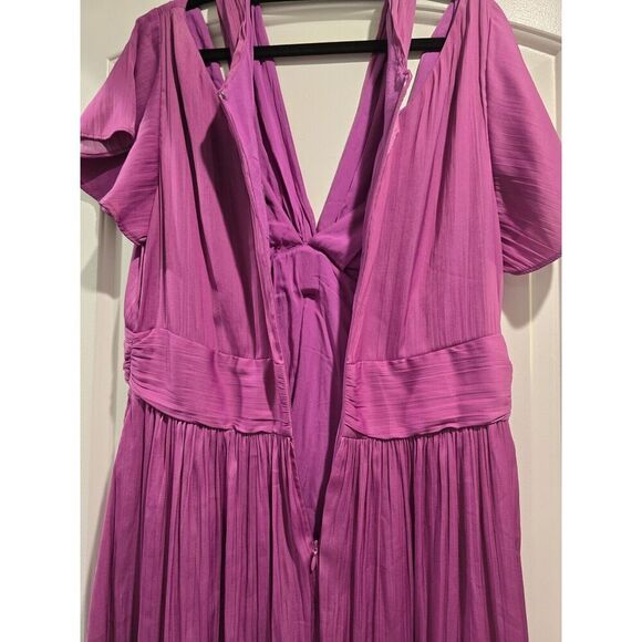 Anthropologie Deep V Neck Vibrant Purple‎ Mini Dress Size 12 Flowy, Lined EUC - Picture 7 of 13
